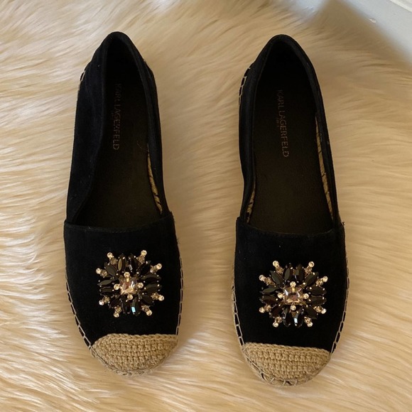 Karl Lagerfeld Paris Anja Espadrille Flats Black 9M - Picture 4 of 12